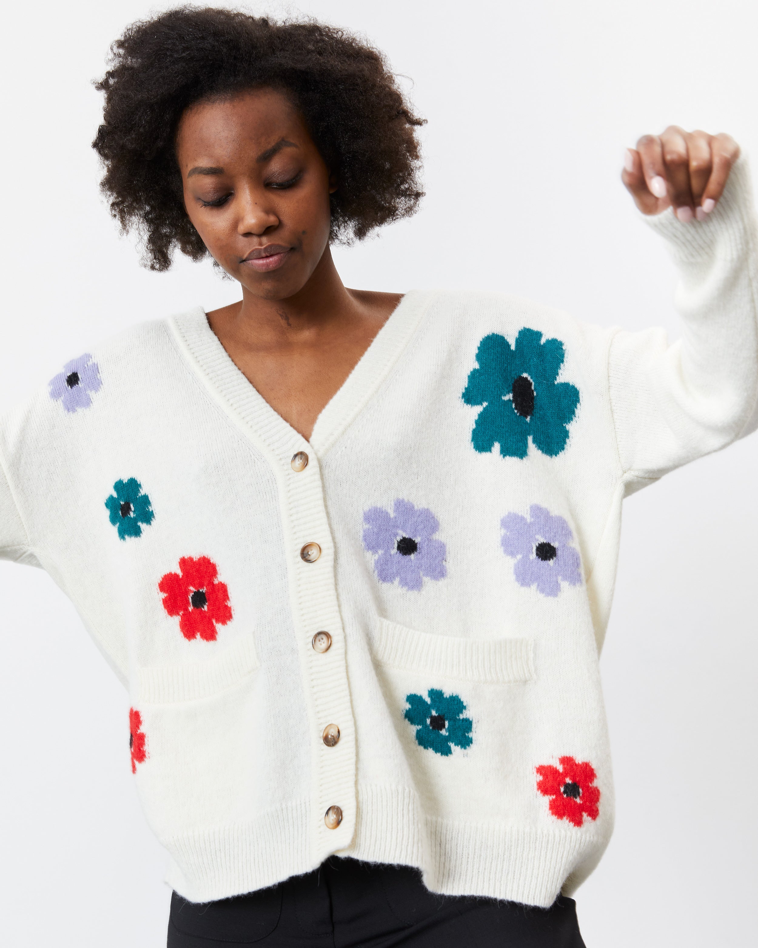 nué notes Albi Cardigan - Off White Multi Flowers Knitwear 002 Multi
