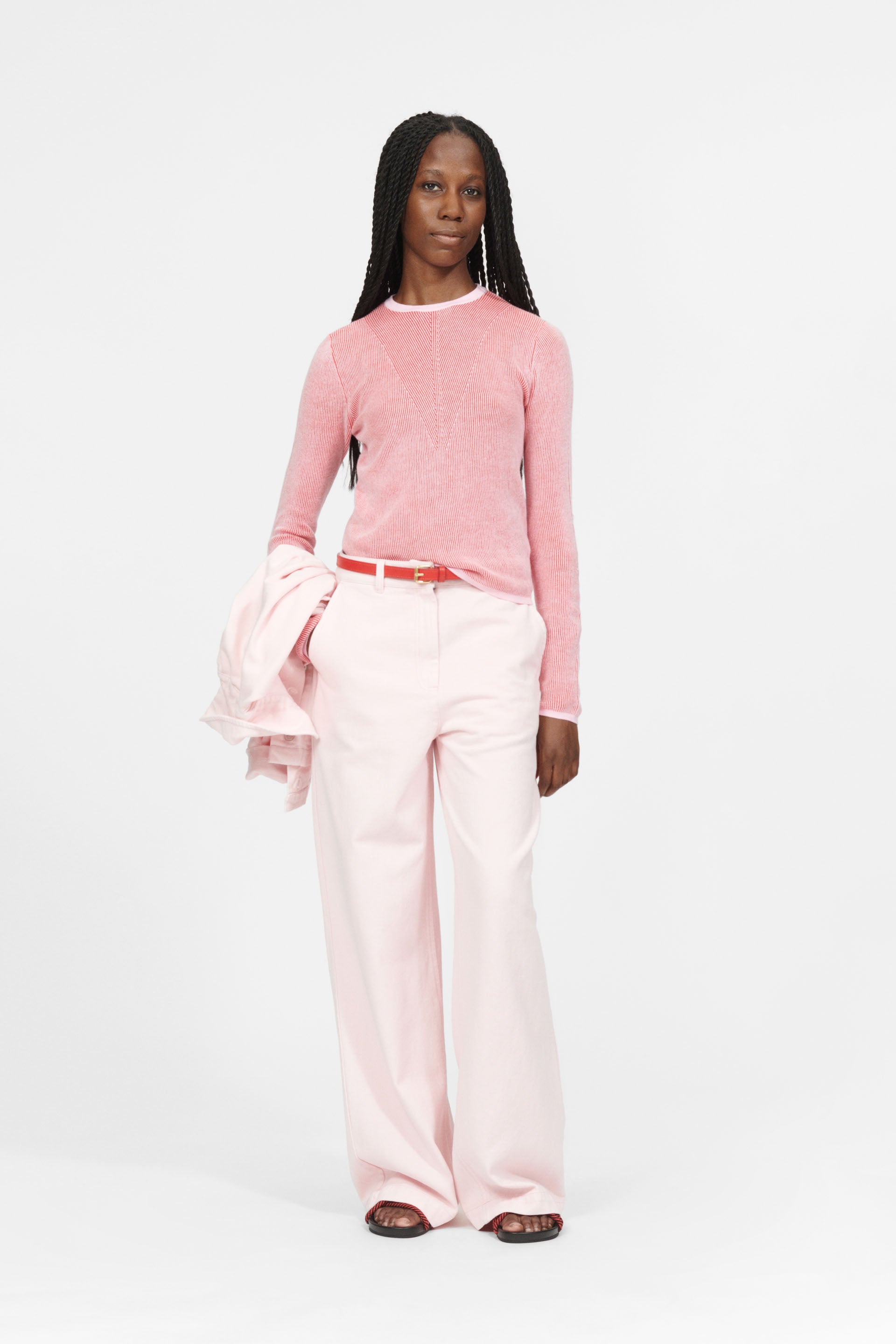 nué notes Colorado Crewneck Knitwear 955 Red Pink Stripe