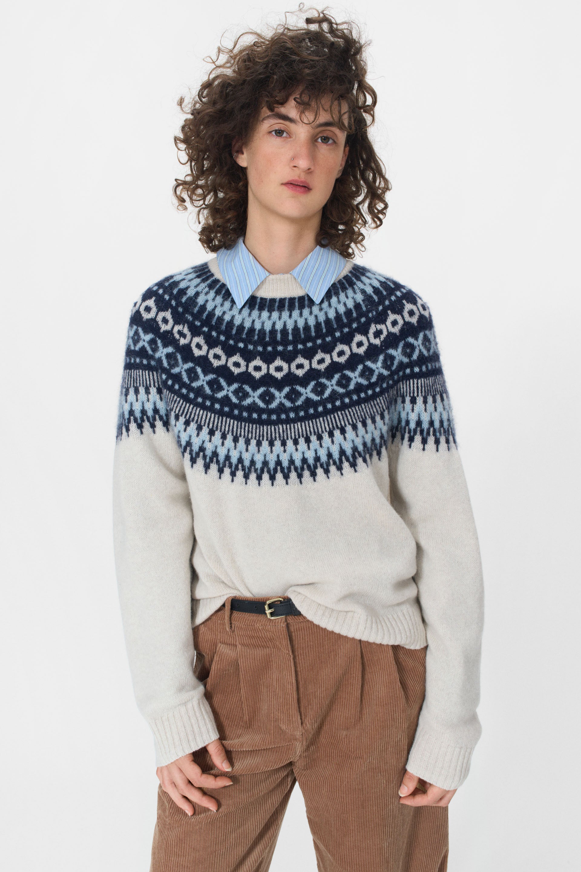 nué notes Edmund Crewneck Crewneck 921 Icy Egret Jacquard
