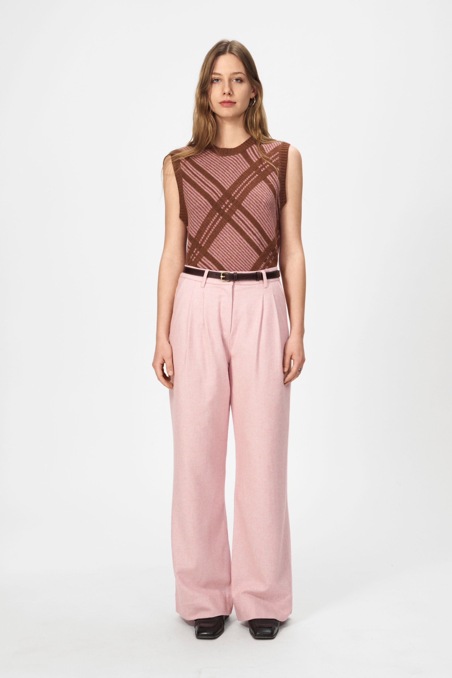 nué notes Malik Vest Vest 914 Chestnut Pink Check