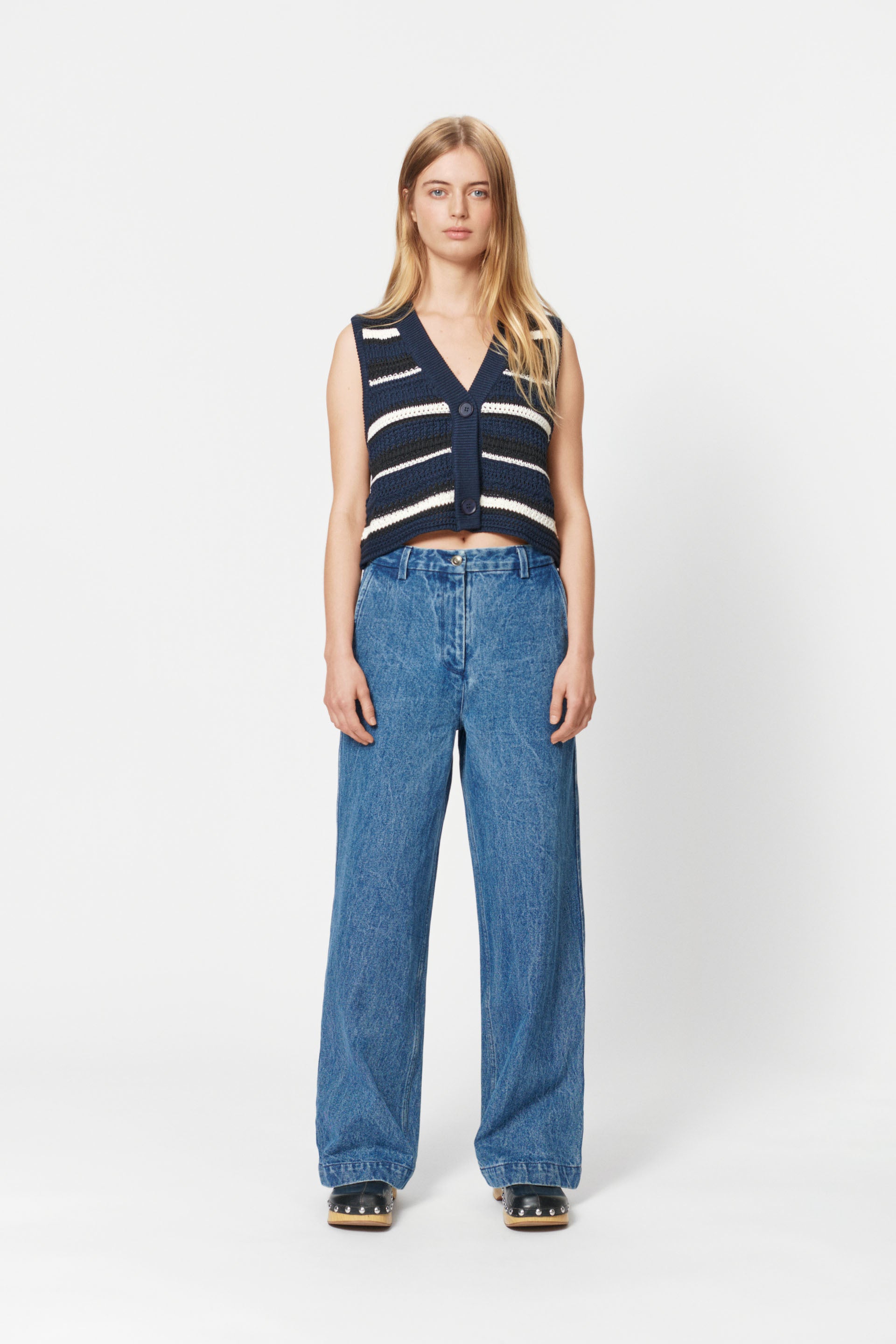 nué notes Rodney Vest Knitwear 484 Midnight Stripe