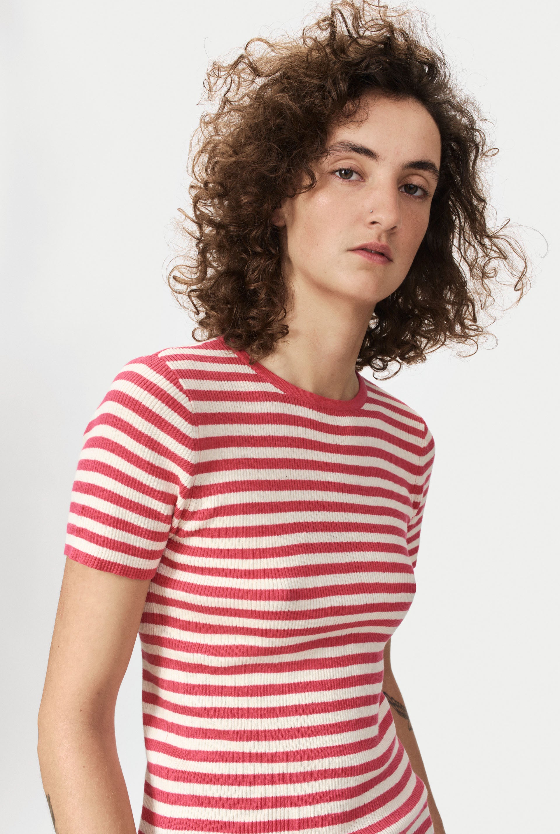 nué notes Simon Crewneck Pullovers 962 Old Rose Stripe