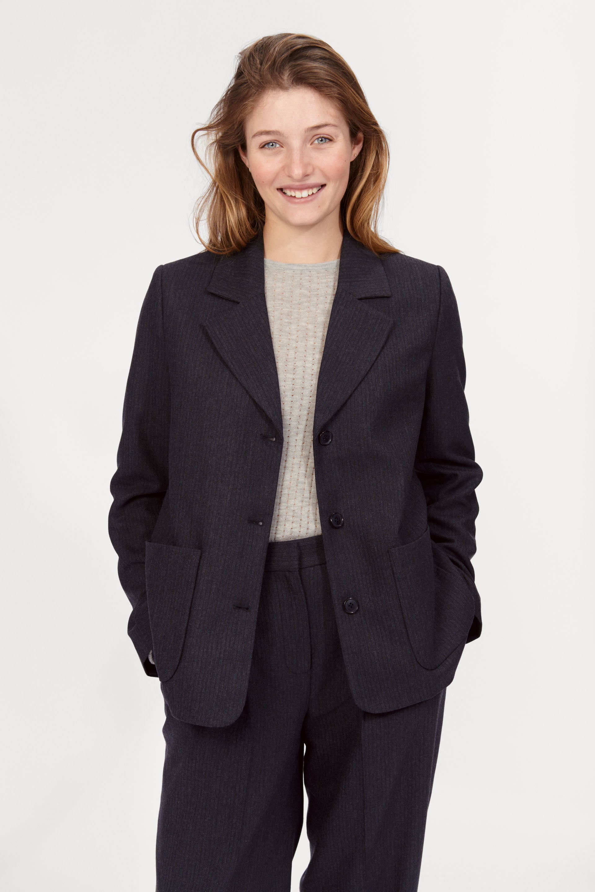 nué notes Sydney Blazer Blazers 048 Slate Grey Stripe