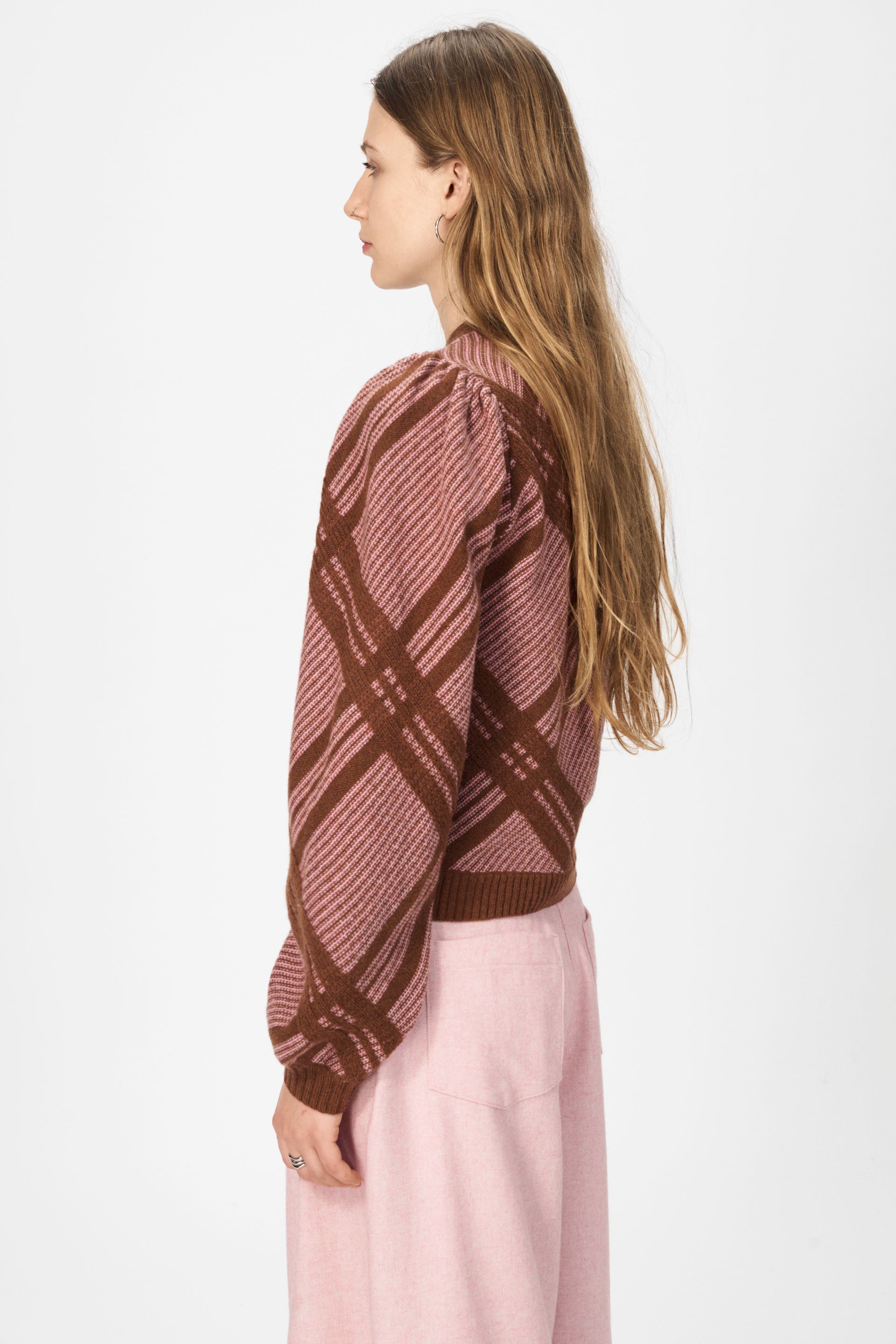 nué notes Vienna Crewneck Crewneck 914 Chestnut Pink Check