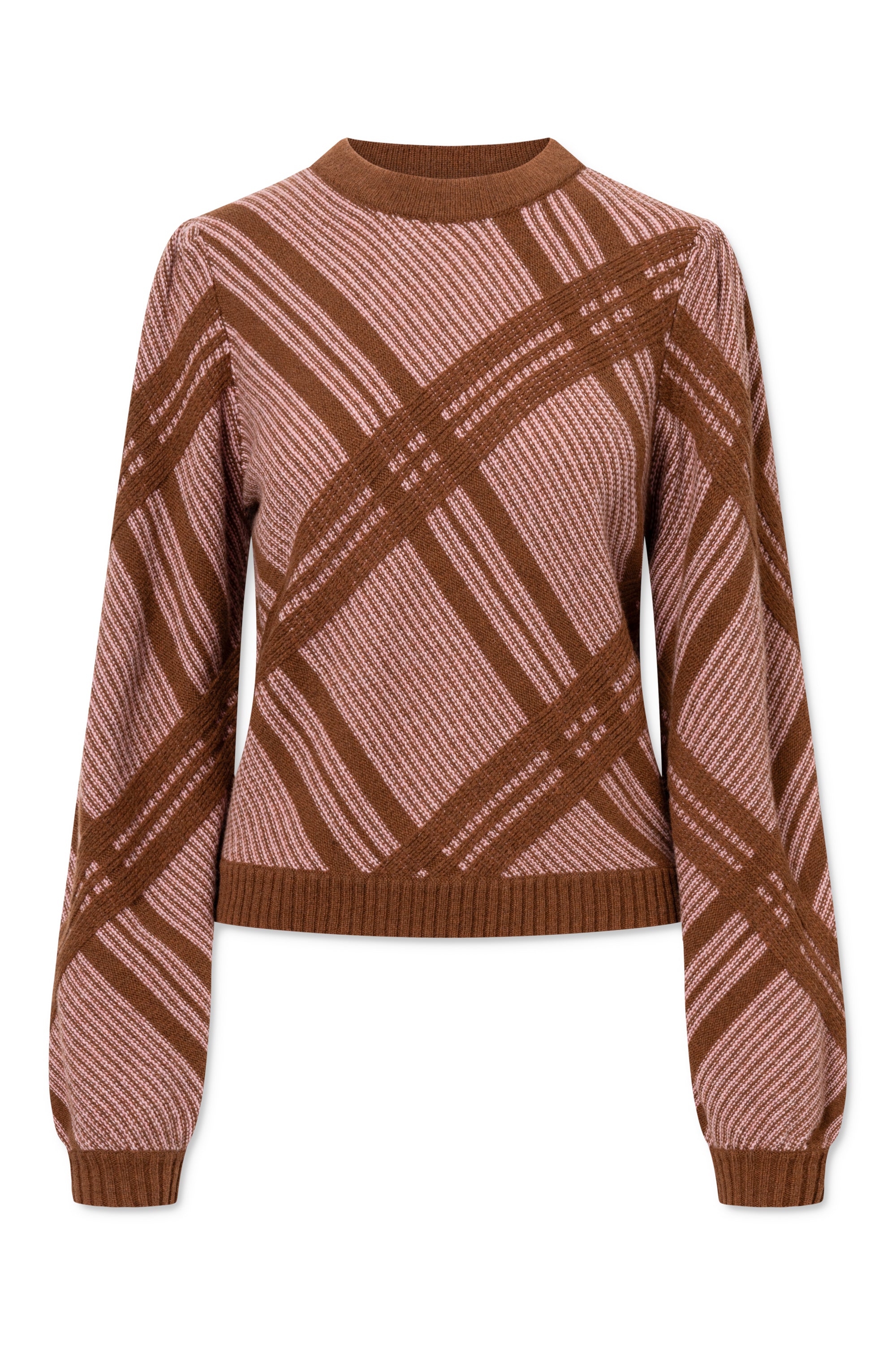 nué notes Vienna Crewneck Crewneck 914 Chestnut Pink Check