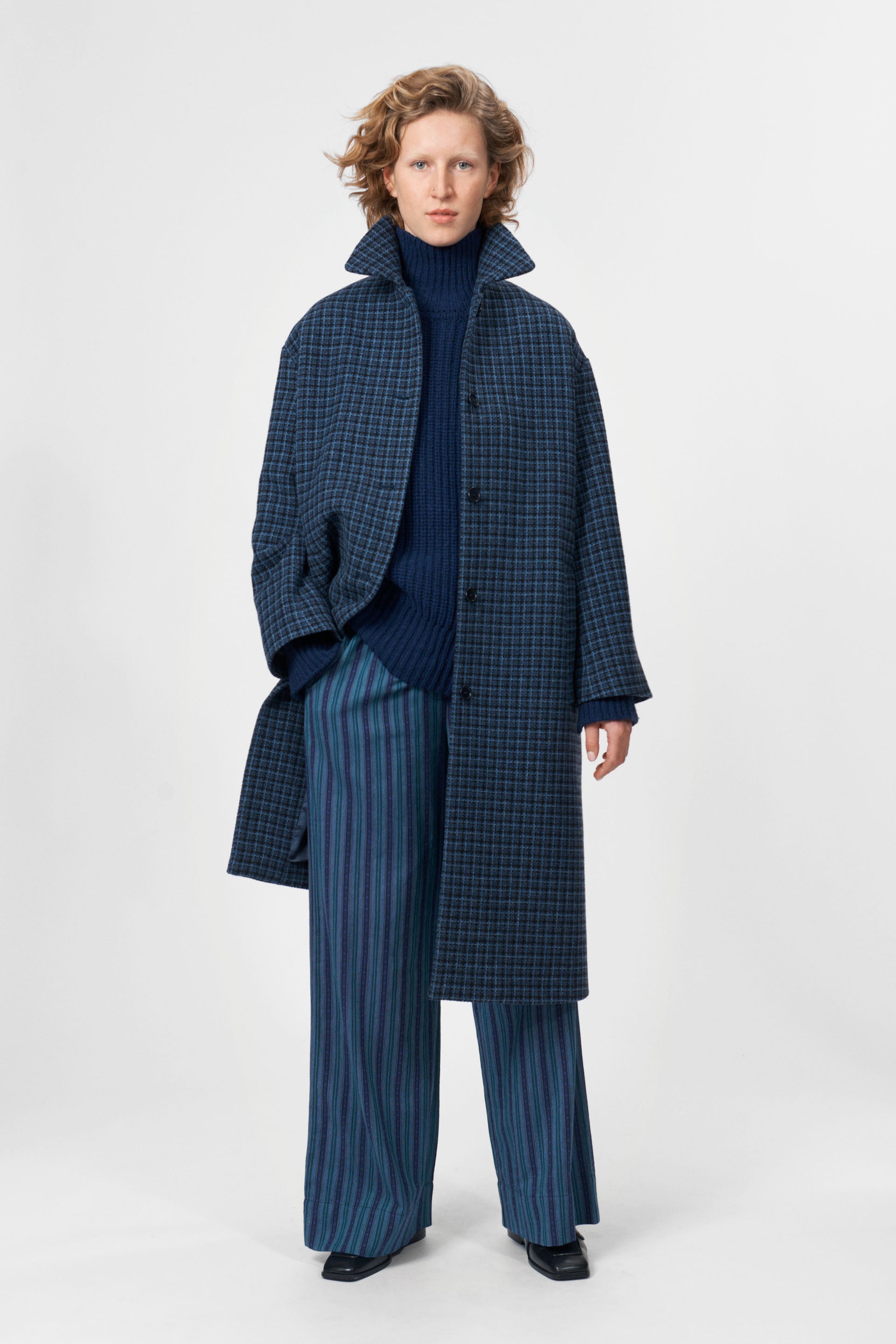 nué notes Basim Coat Outerwear 543 Navy Check