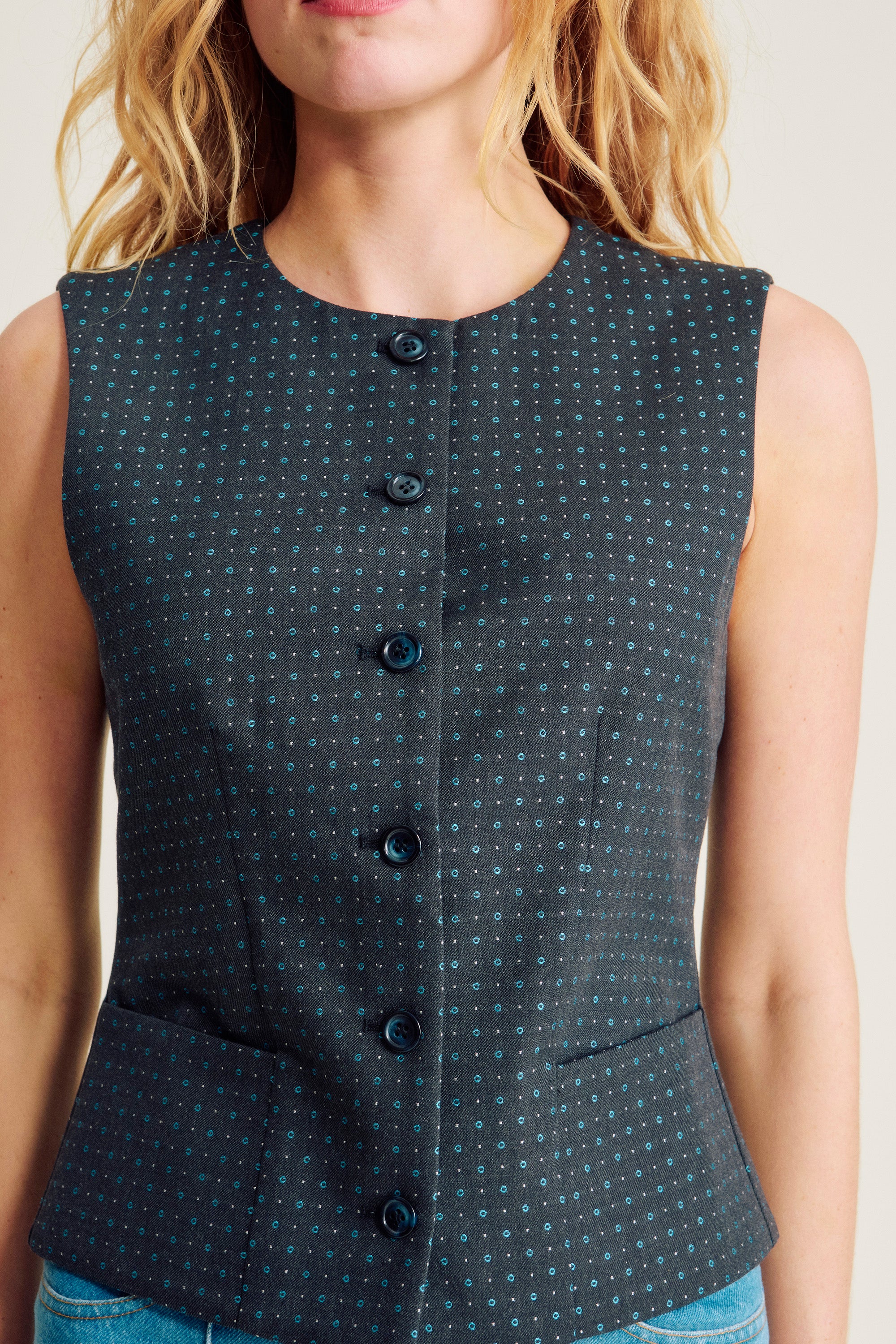 nué notes Browerville Vest Vest 069 Grey Azure Dot