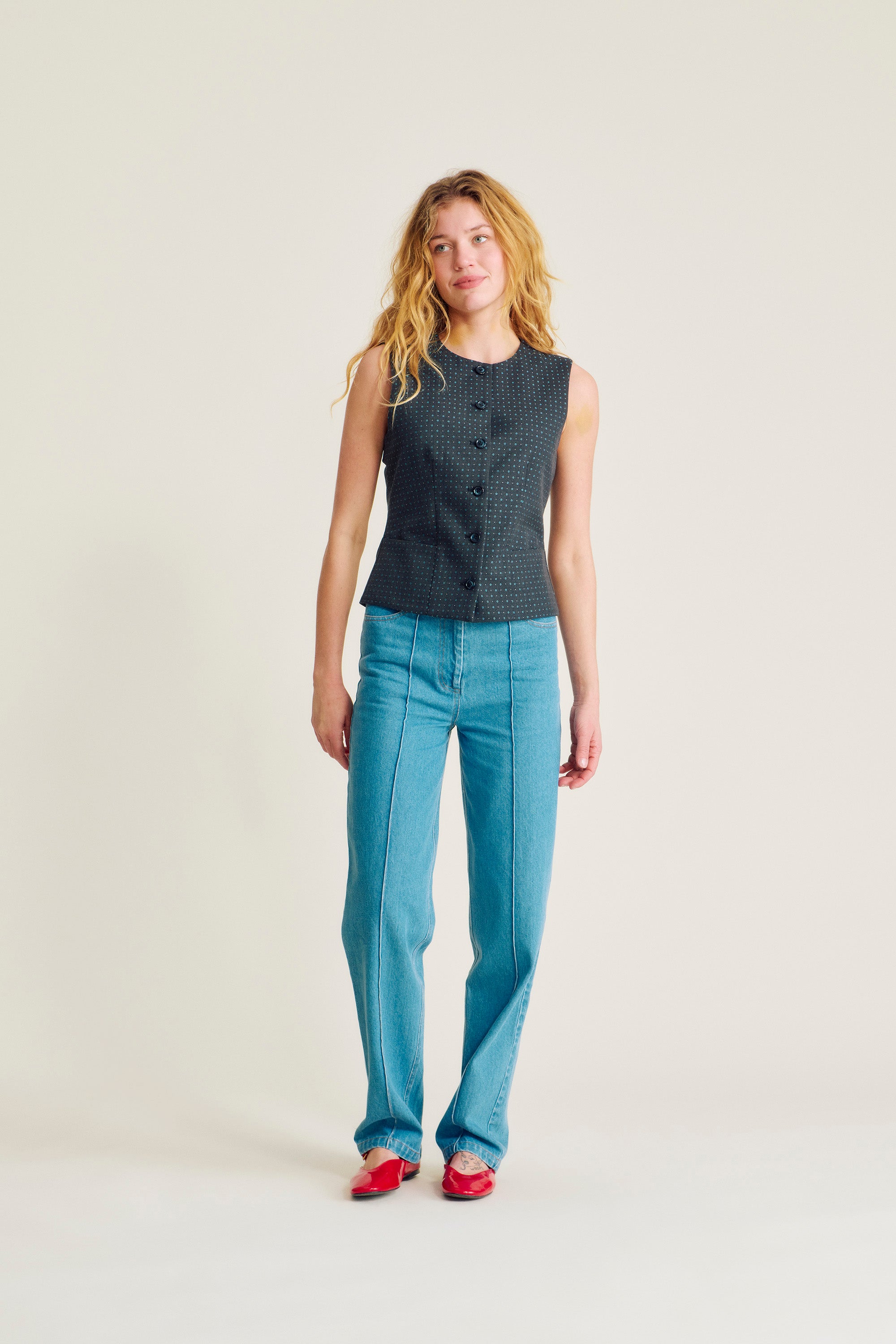 nué notes Browerville Vest Vest 069 Grey Azure Dot