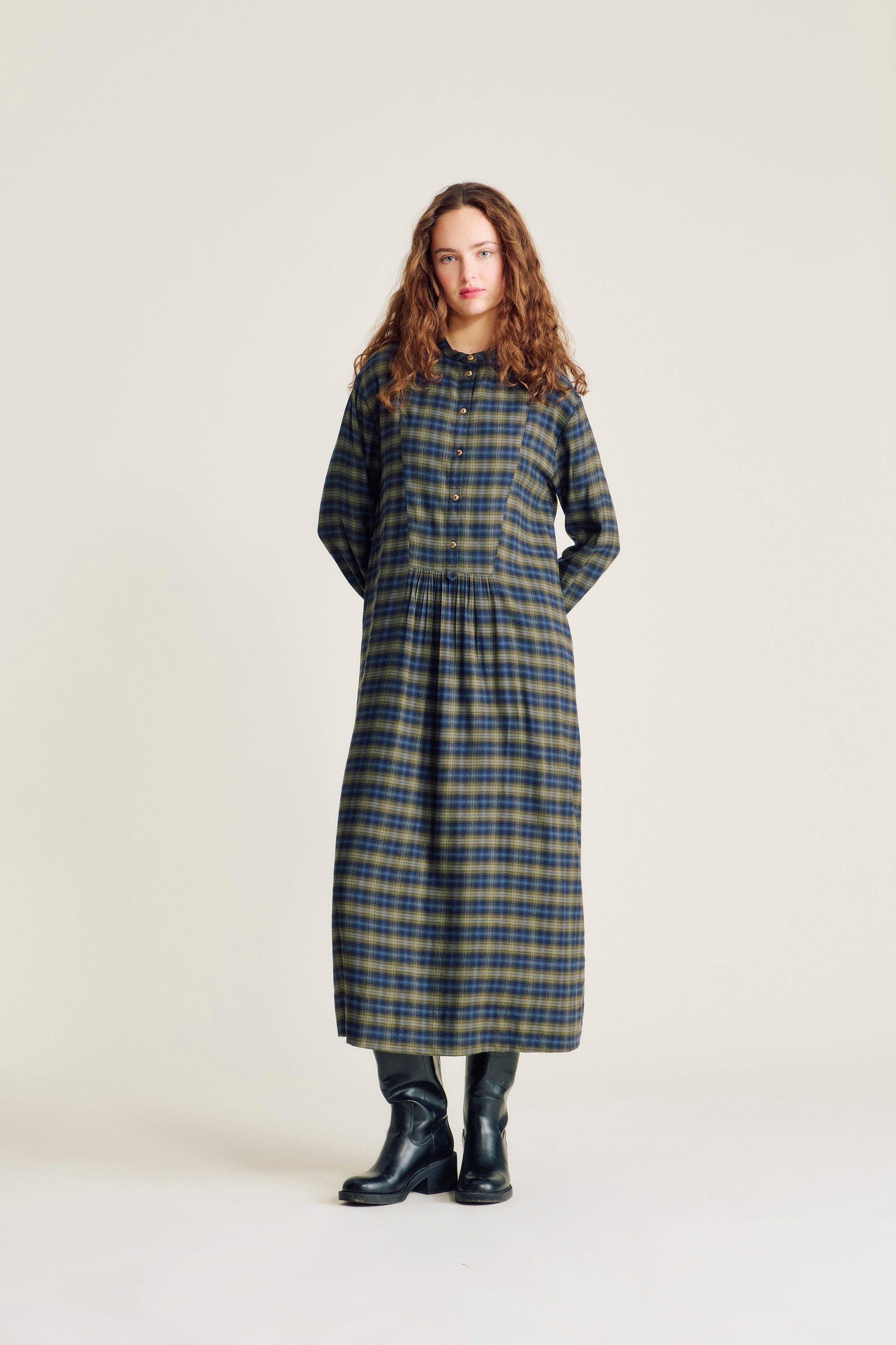 nué notes Chambly Dress Dress 943 Green Check