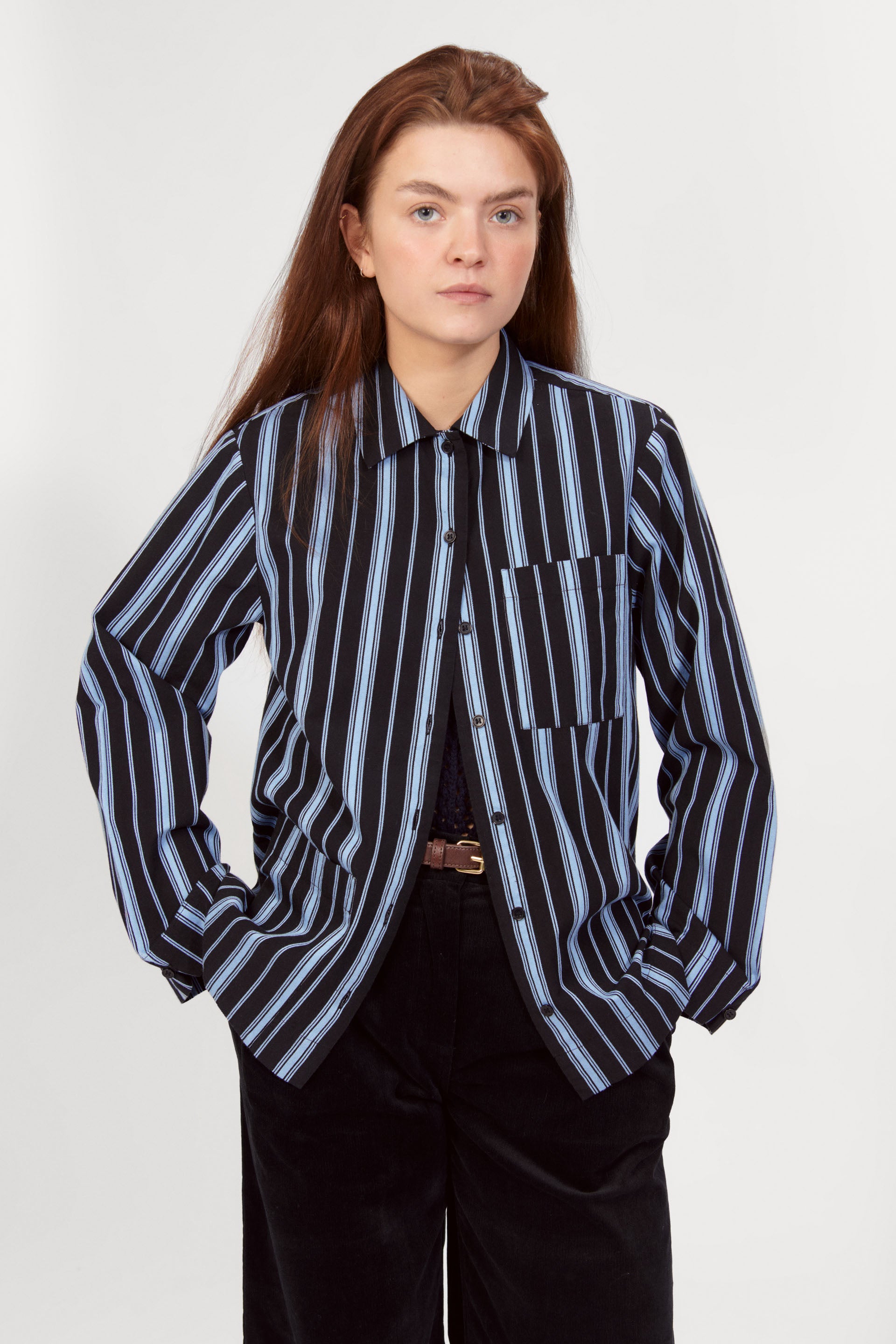 nué notes Clovis Shirt Shirts 550 Dark Blue Stripe
