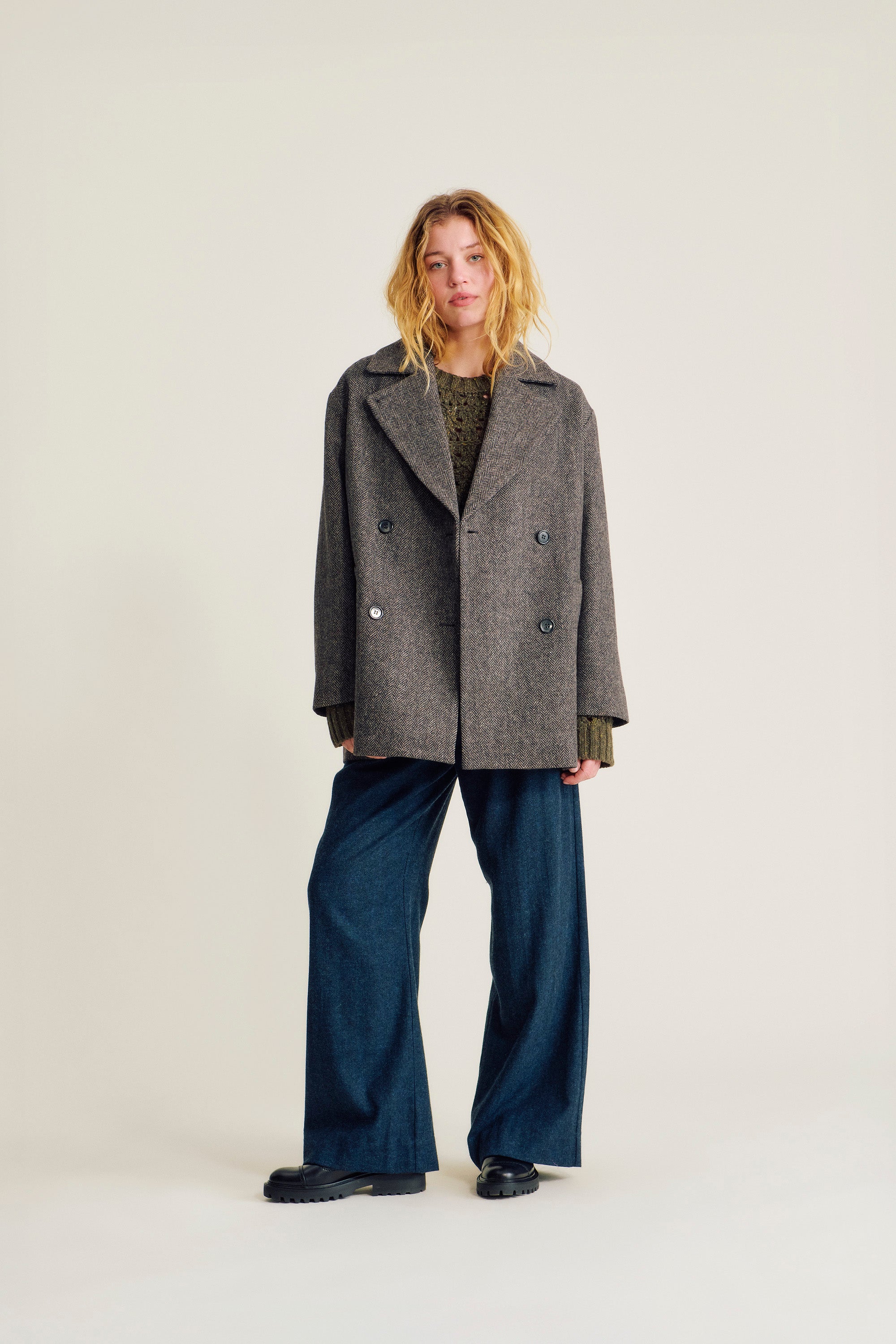 nué notes Edmonton Coat Coat 768 Dark Brown Herringbone