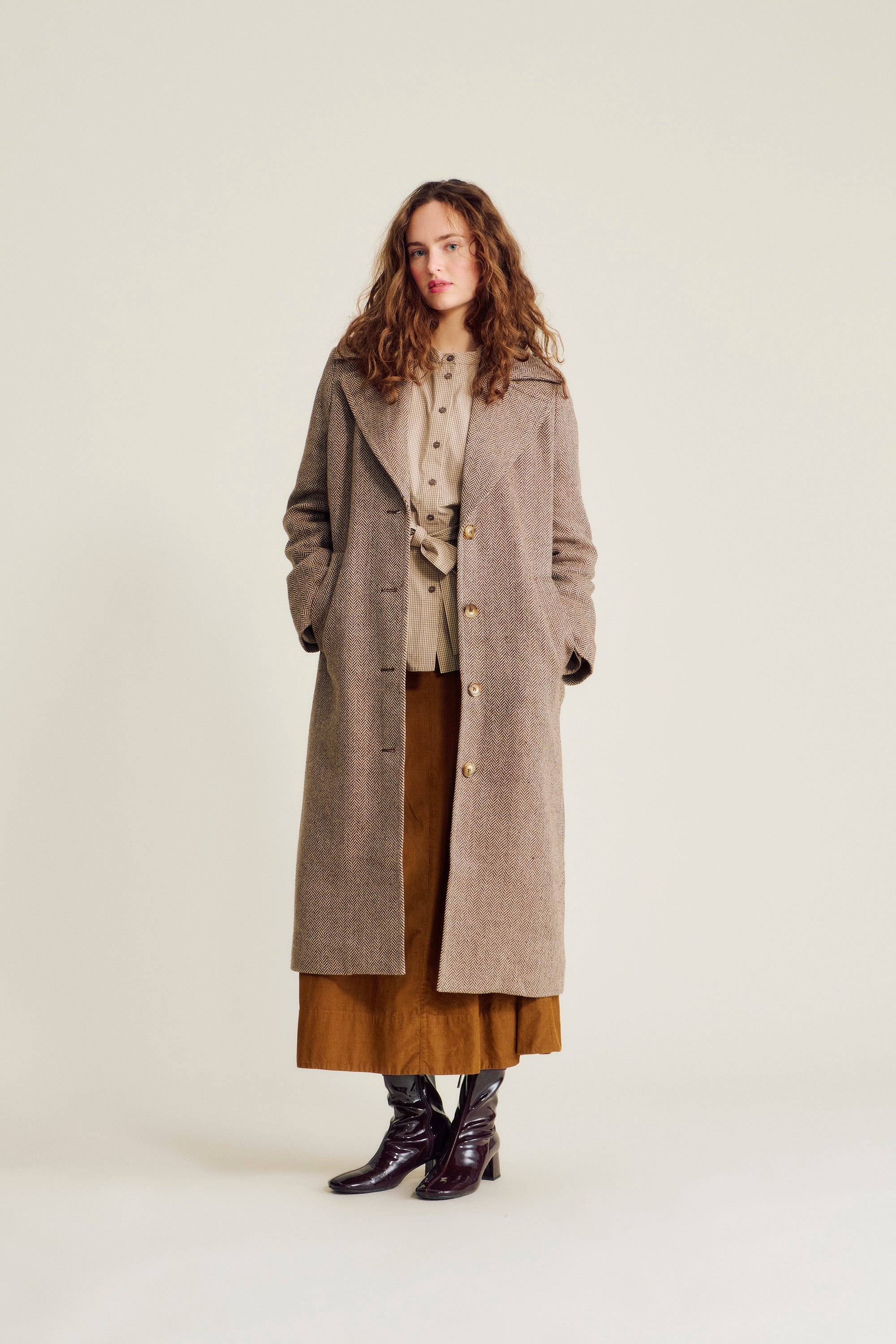 nué notes Guernica Coat Blazer 747 Brown Herringbone
