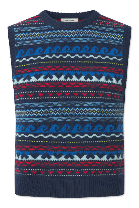 nué notes Malik Vest Knitwear 937 Navy Multi Knit