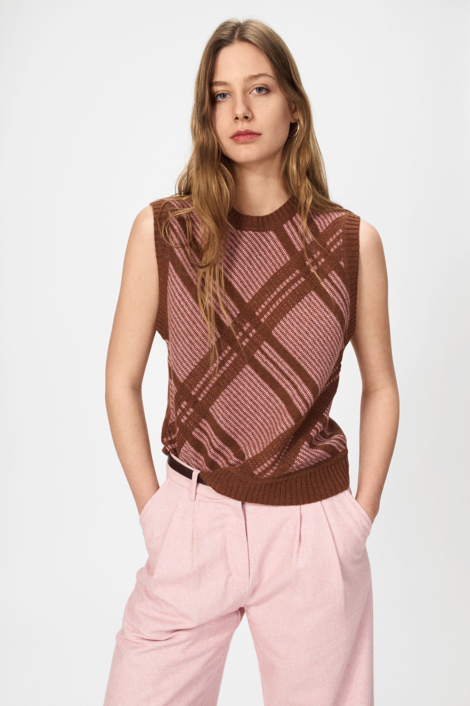nué notes Malik Vest Vest 914 Chestnut Pink Check