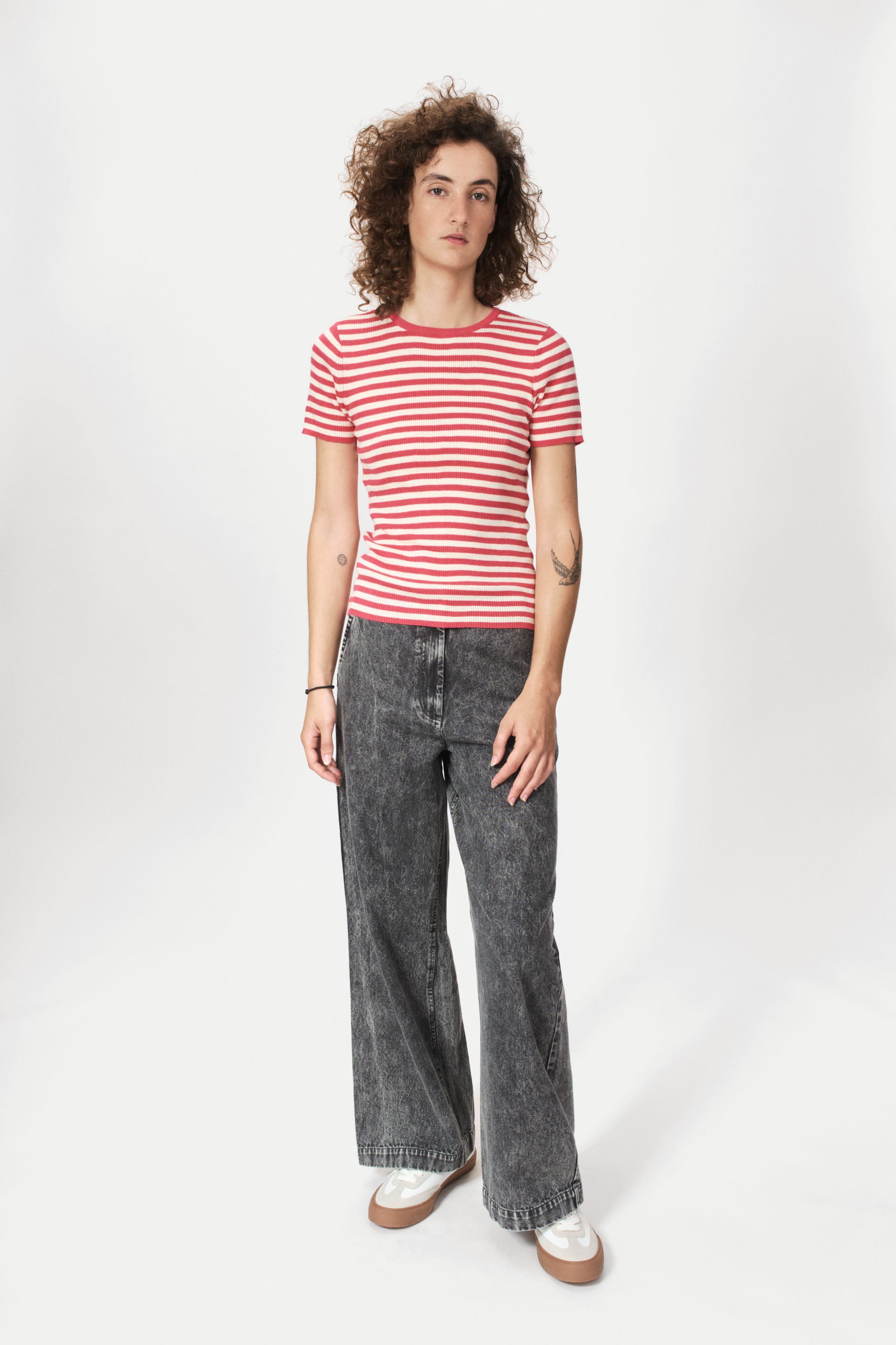 nué notes Simon Crewneck Pullovers 962 Old Rose Stripe